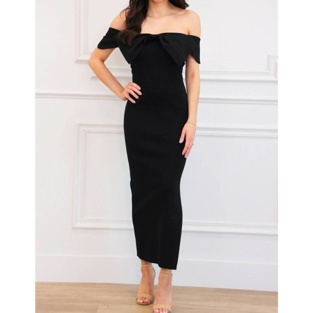 NEW MABLE j'adore off shoulder bow maxi dress in black